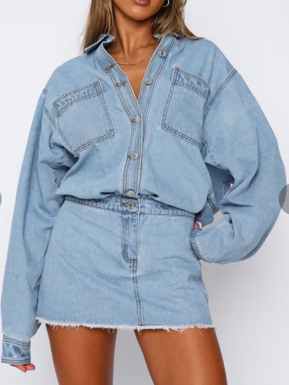 White Fox Boutique oversize Light Wash Denim Jumpsuit